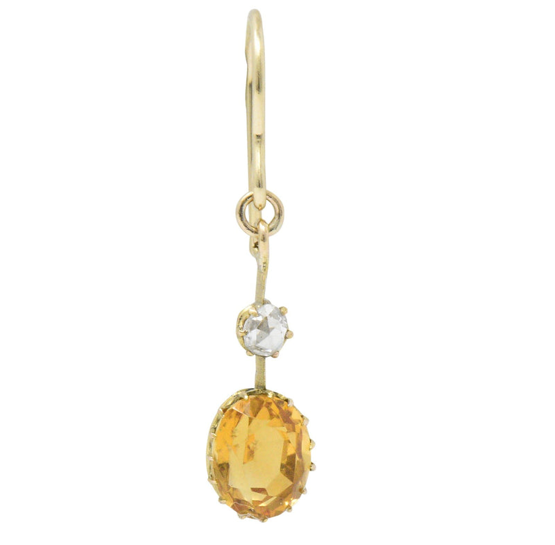 Victorian 2.45 CTW Citrine Diamond 14 Karat Gold Drop Earrings Wilson's Estate Jewelry
