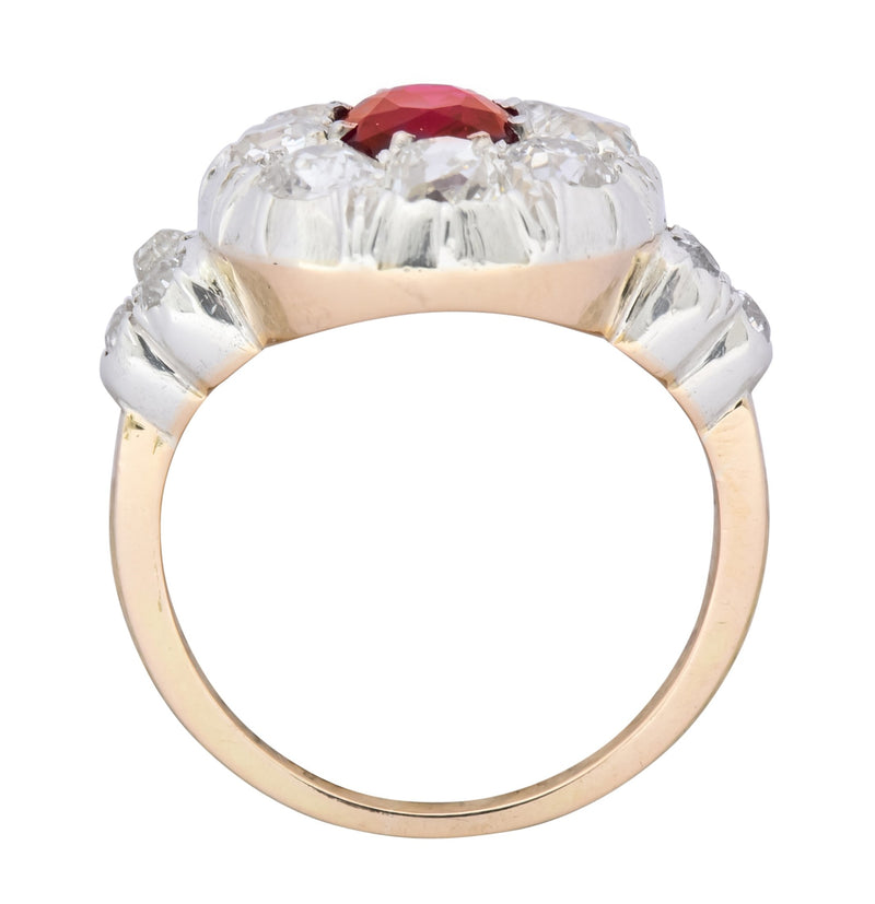 Victorian 2.69 CTW No Heat Ruby Diamond Platinum-Topped 14 Karat Gold Cluster Ring GIA - Wilson's Estate Jewelry