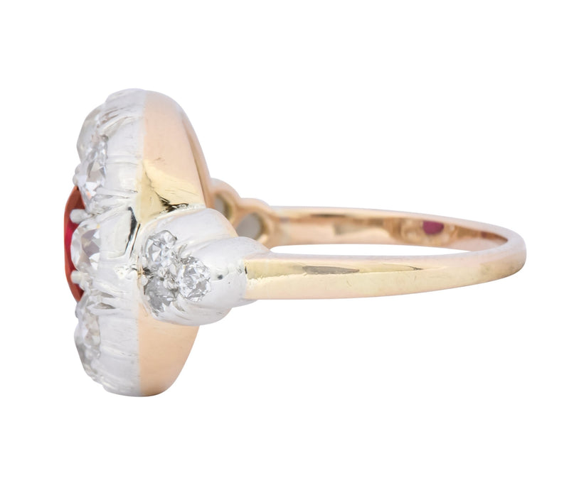 Victorian 2.69 CTW No Heat Ruby Diamond Platinum-Topped 14 Karat Gold Cluster Ring GIA - Wilson's Estate Jewelry