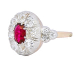 Victorian 2.69 CTW No Heat Ruby Diamond Platinum-Topped 14 Karat Gold Cluster Ring GIA - Wilson's Estate Jewelry