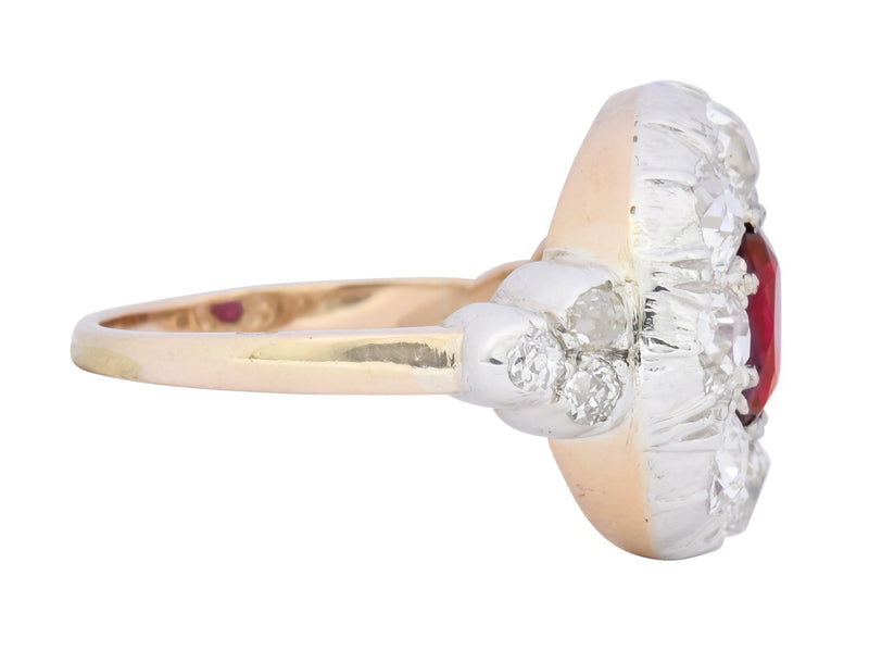 Victorian 2.69 CTW No Heat Ruby Diamond Platinum-Topped 14 Karat Gold Cluster Ring GIA - Wilson's Estate Jewelry