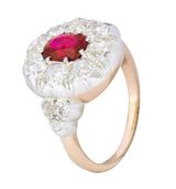 Victorian 2.69 CTW No Heat Ruby Diamond Platinum-Topped 14 Karat Gold Cluster Ring GIA - Wilson's Estate Jewelry