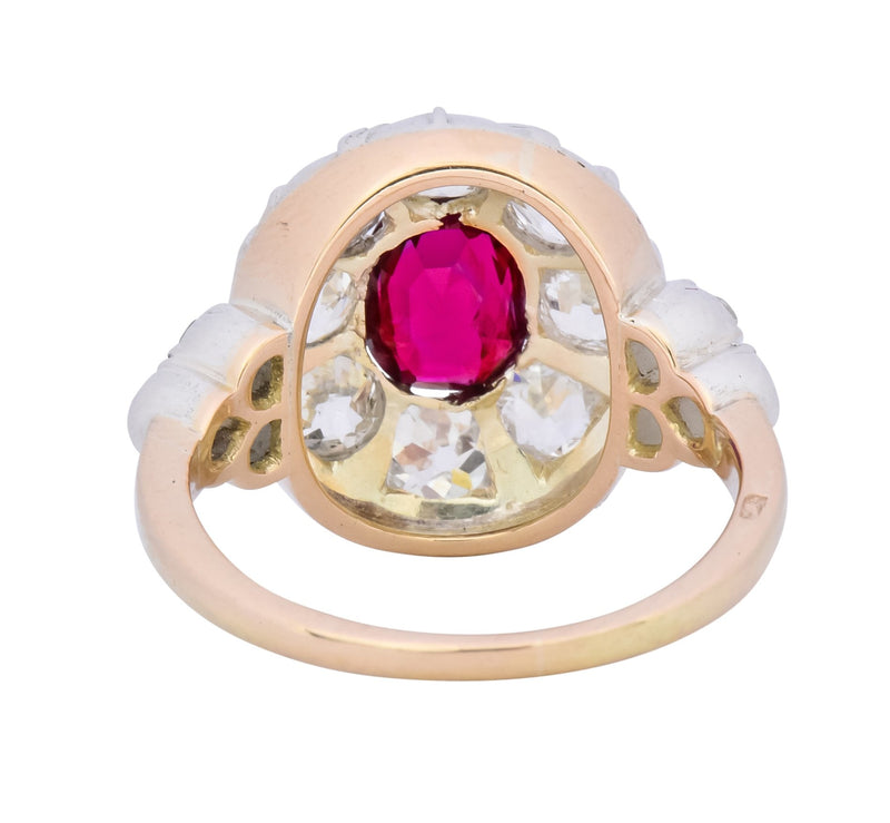 Victorian 2.69 CTW No Heat Ruby Diamond Platinum-Topped 14 Karat Gold Cluster Ring GIA - Wilson's Estate Jewelry