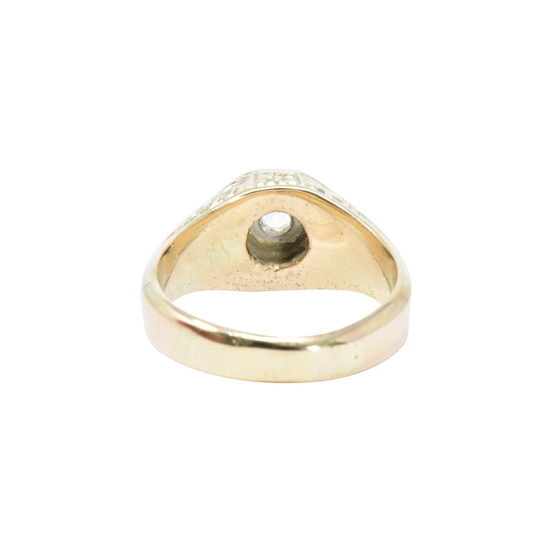 Victorian .25 CTW Diamond 14K Yellow Gold & Enamel Men's Ring Wilson's Estate Jewelry