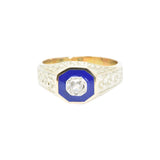 Victorian .25 CTW Diamond 14K Yellow Gold & Enamel Men's Ring Wilson's Estate Jewelry