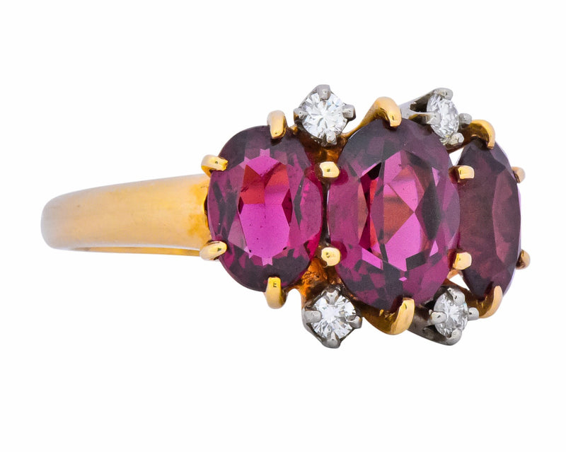 Victorian 3.09 CTW Rhodolite Garnet Diamond 14 Karat Two-Tone Gold Ring - Wilson's Estate Jewelry