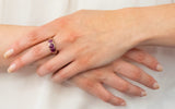 Victorian 3.10 CTW Almandine Garnet 10 Karat Rose Gold Three Stone Band Ring - Wilson's Estate Jewelry