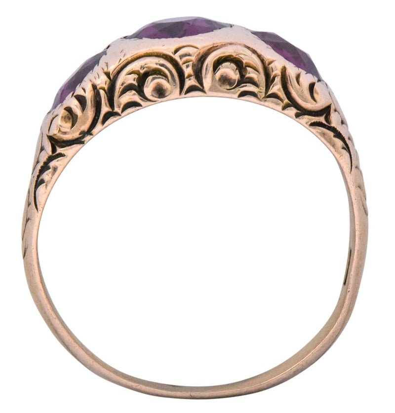 Victorian 3.10 CTW Almandine Garnet 10 Karat Rose Gold Three Stone Band Ring - Wilson's Estate Jewelry