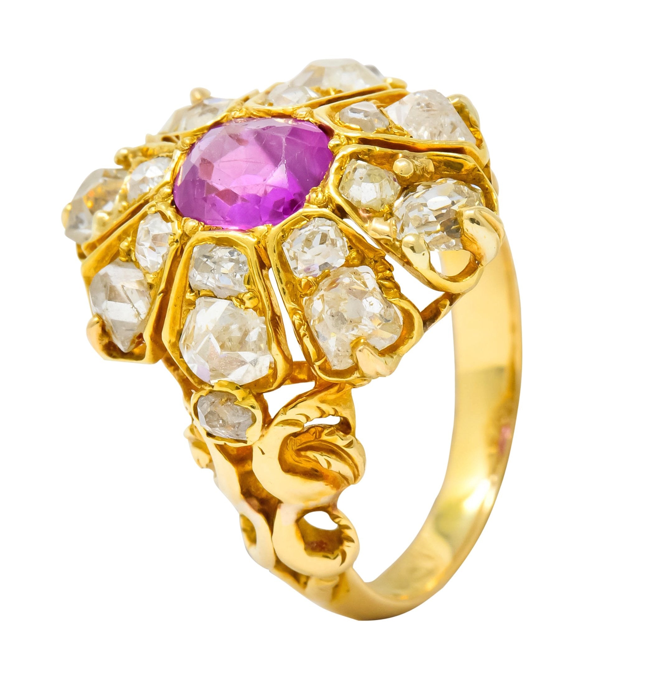 Victorian 3.10 CTW Ruby Diamond 18 Karat Gold Cluster Ring - Wilson's Estate Jewelry