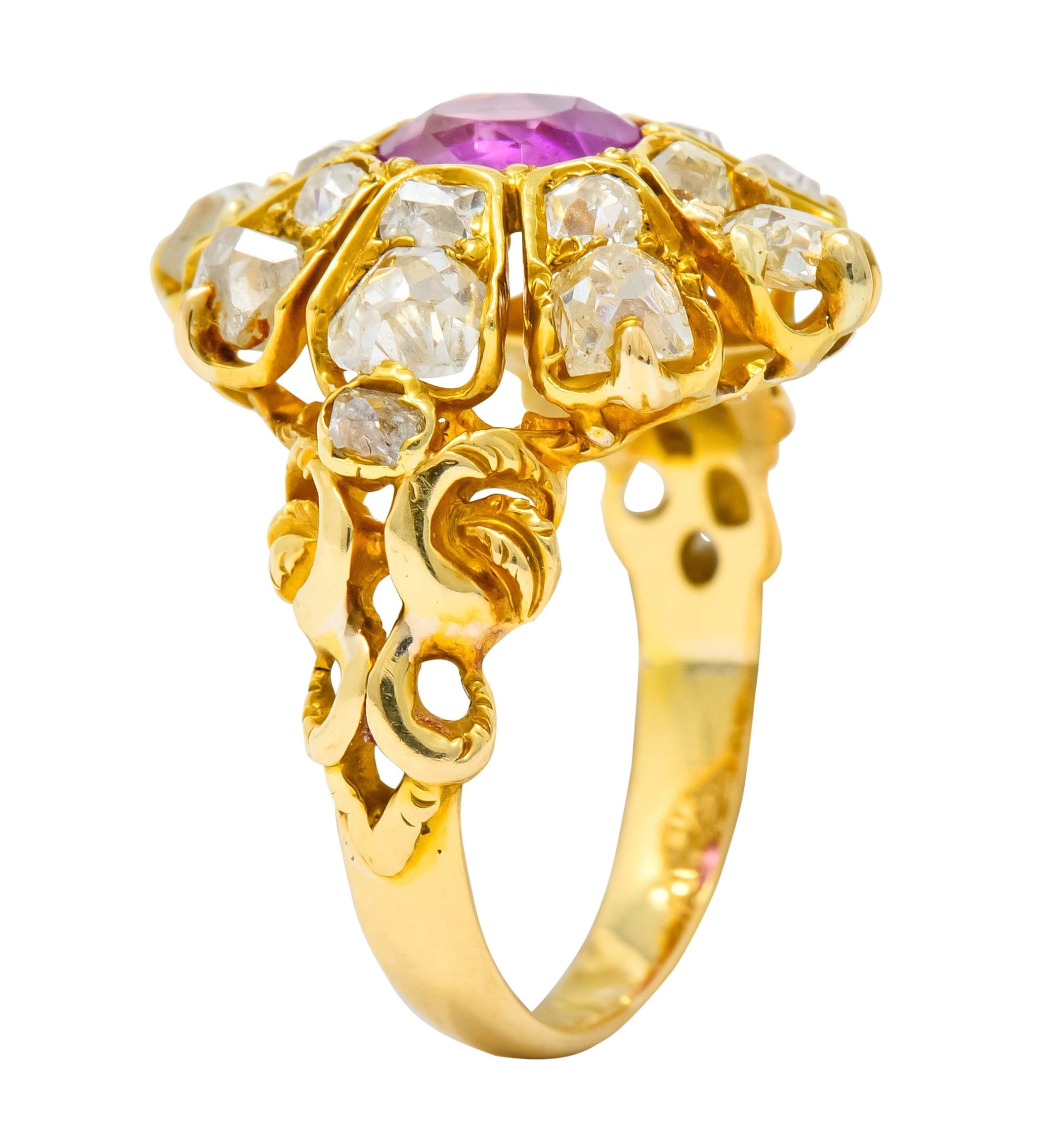 Victorian 3.10 CTW Ruby Diamond 18 Karat Gold Cluster Ring - Wilson's Estate Jewelry