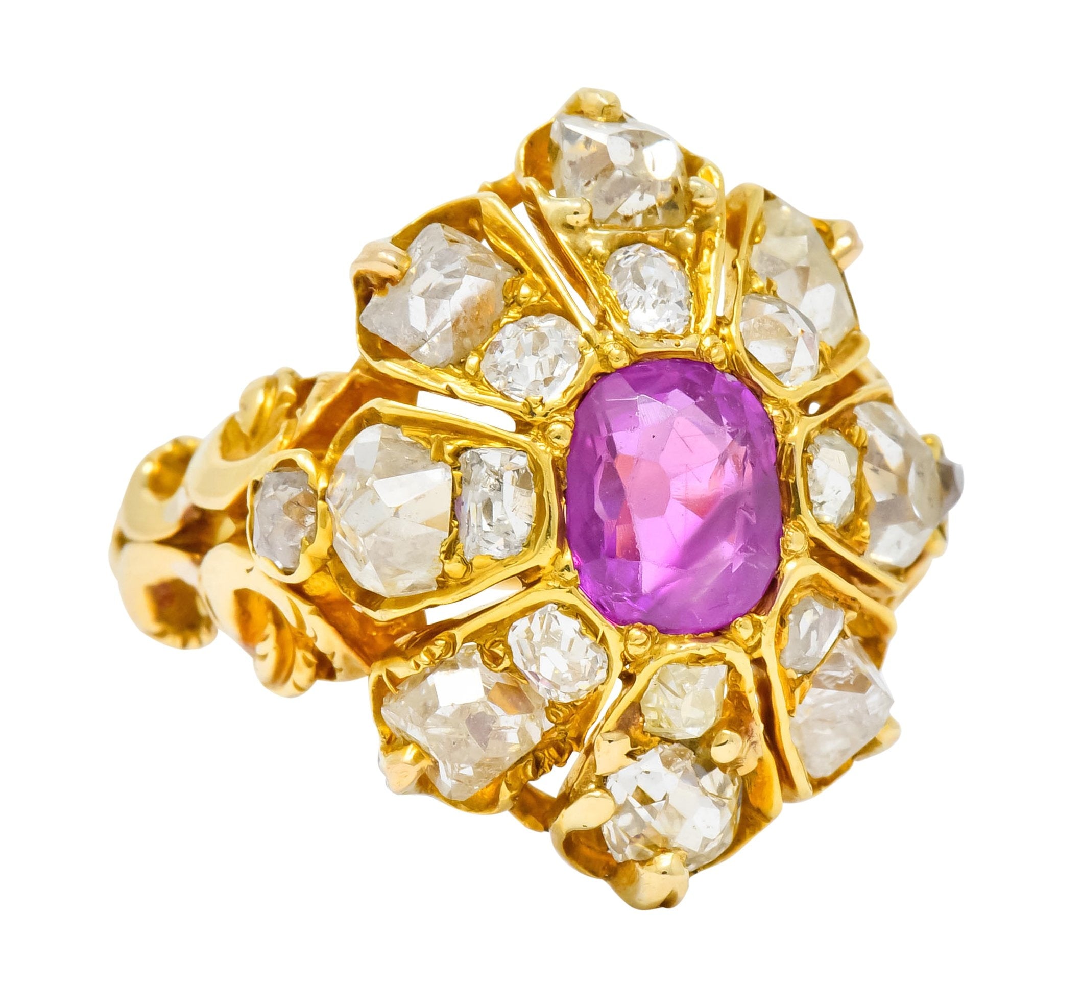 Victorian 3.10 CTW Ruby Diamond 18 Karat Gold Cluster Ring - Wilson's Estate Jewelry