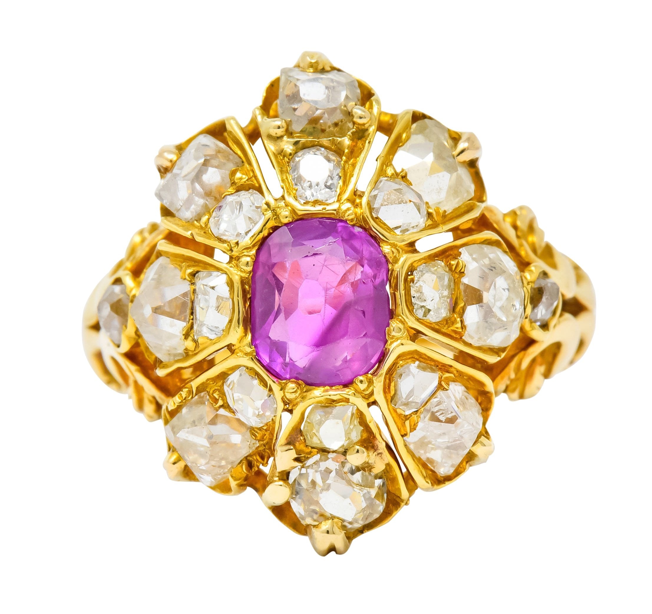 Victorian 3.10 CTW Ruby Diamond 18 Karat Gold Cluster Ring - Wilson's Estate Jewelry