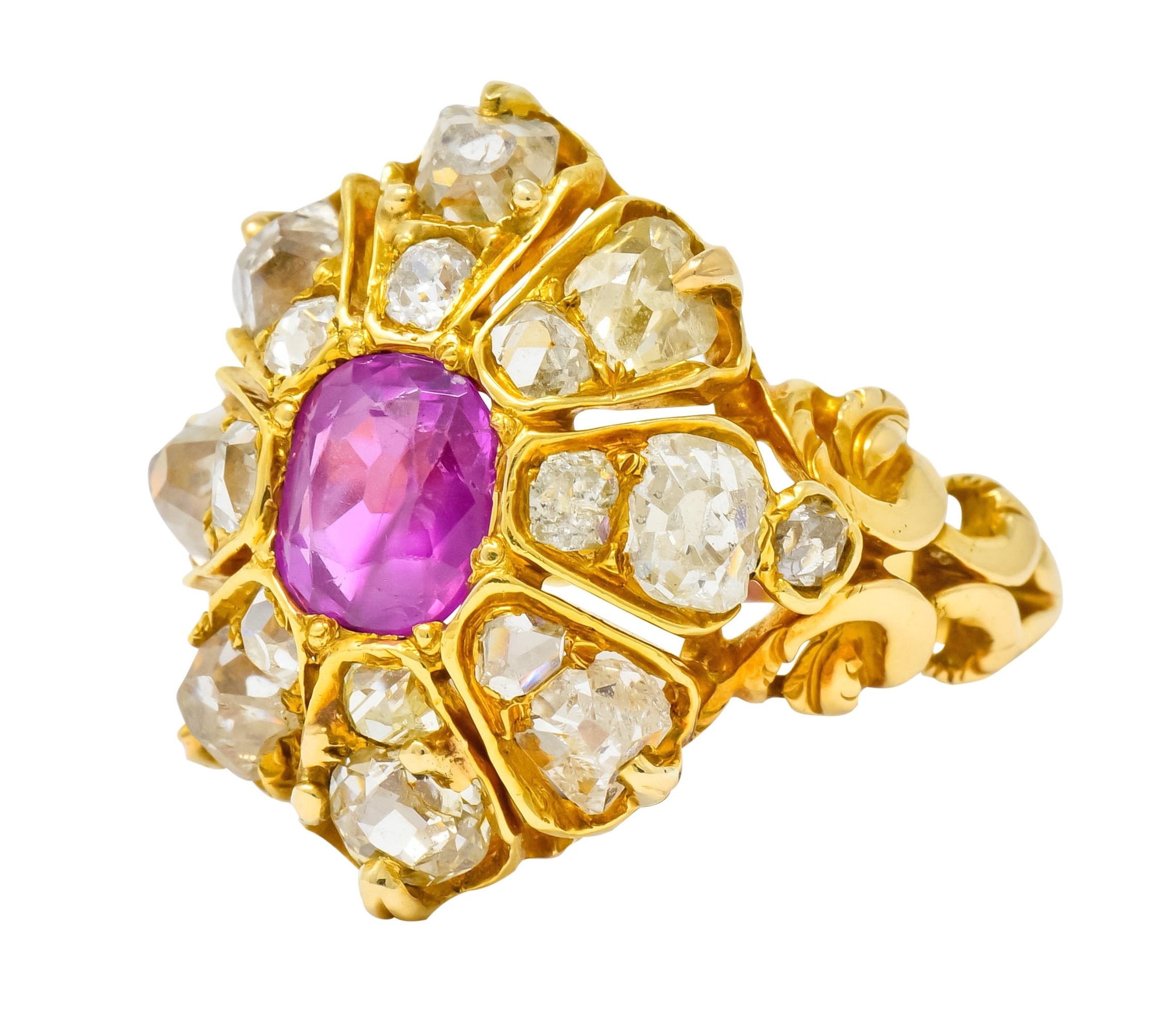 Victorian 3.10 CTW Ruby Diamond 18 Karat Gold Cluster Ring - Wilson's Estate Jewelry