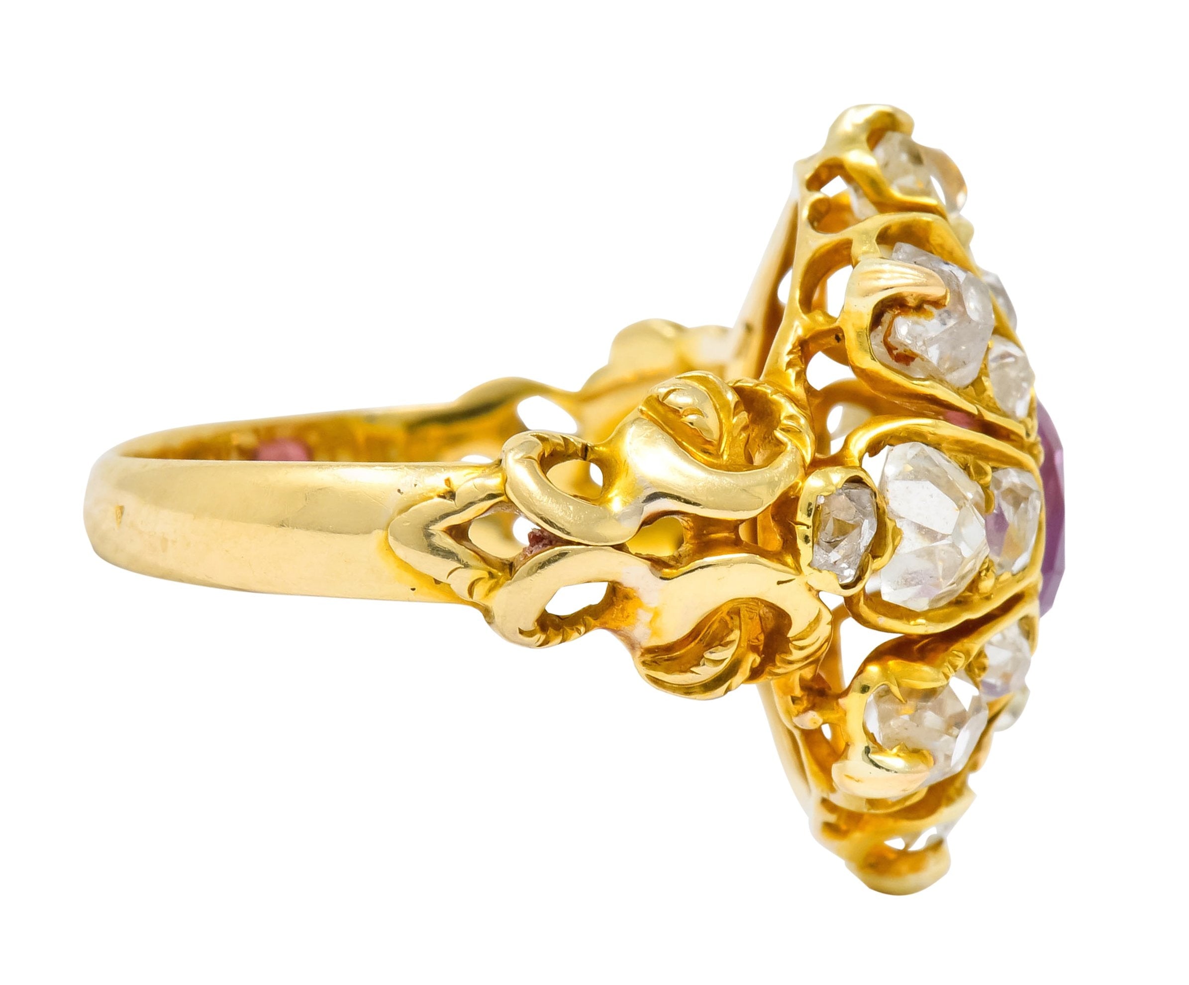 Victorian 3.10 CTW Ruby Diamond 18 Karat Gold Cluster Ring - Wilson's Estate Jewelry