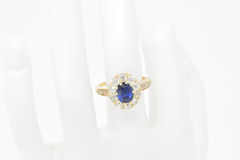 Victorian 3.16 CTW Old Mine Diamond & Sapphire Cluster 14K Gold Alternative Engagement Ring Wilson's Estate Jewelry