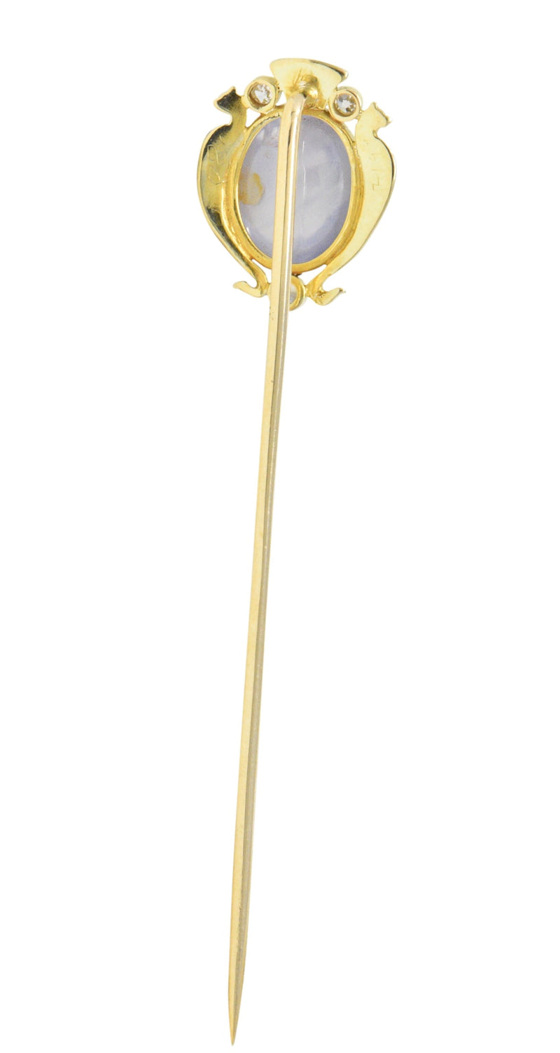 Victorian 4.47 CTW Star Sapphire Diamond Enamel 14 Karat Gold Scarab Stickpin Wilson's Estate Jewelry