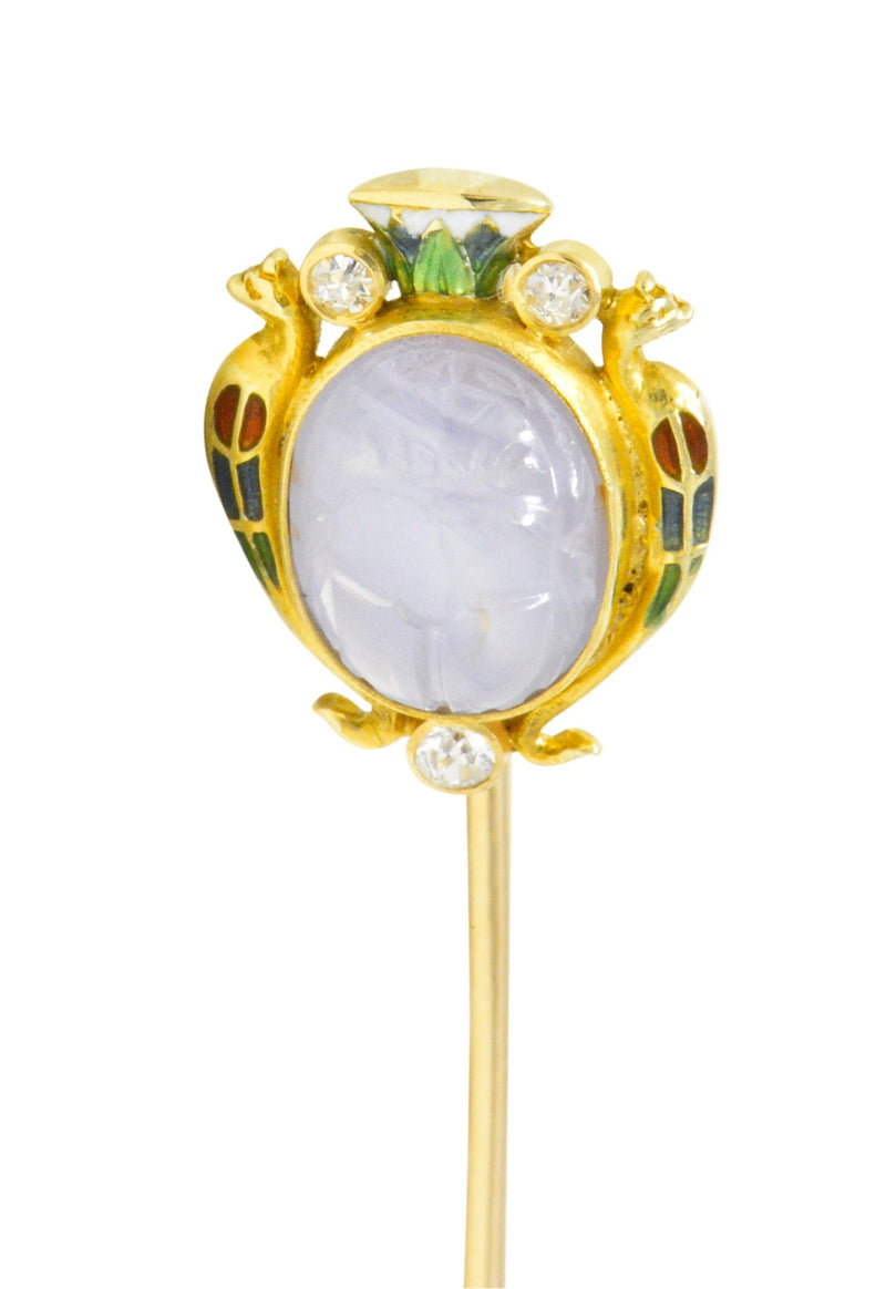 Victorian 4.47 CTW Star Sapphire Diamond Enamel 14 Karat Gold Scarab Stickpin Wilson's Estate Jewelry