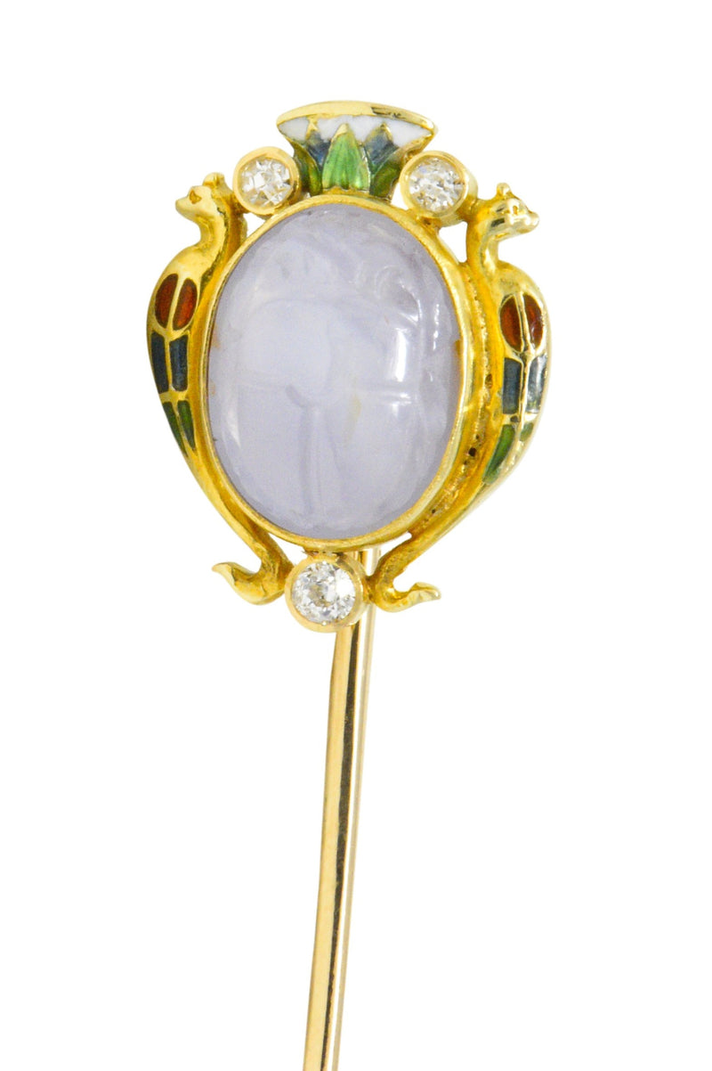 Victorian 4.47 CTW Star Sapphire Diamond Enamel 14 Karat Gold Scarab Stickpin Wilson's Estate Jewelry