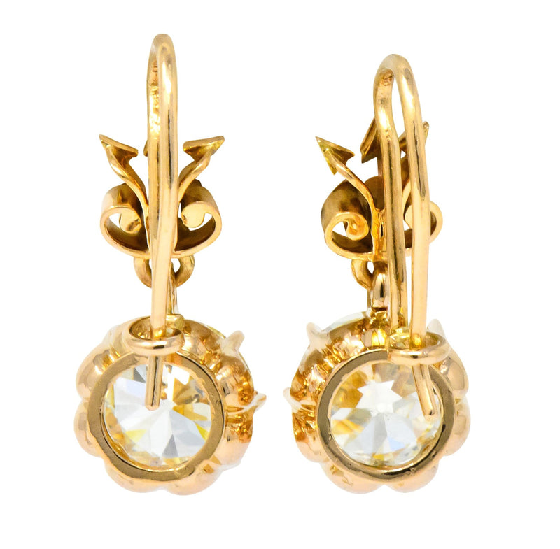 Victorian 5.06 CTW Old European Cut Diamond Drop 14 Karat Gold Earrings GIA - Wilson's Estate Jewelry