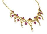 Victorian 7.95 CTW Diamond Ruby Pearl 18 Karat Gold Fringe Necklace - Wilson's Estate Jewelry