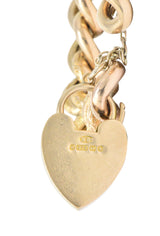 Victorian 9 Karat Rose Gold Heart Padlock Curb Link Bracelet Wilson's Estate Jewelry