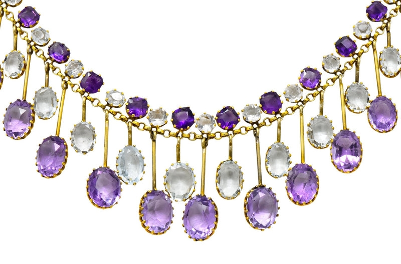 Victorian Aquamarine Amethyst 12 Karat Gold Fringe Necklace - Wilson's Estate Jewelry