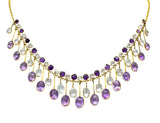 Victorian Aquamarine Amethyst 12 Karat Gold Fringe Necklace - Wilson's Estate Jewelry