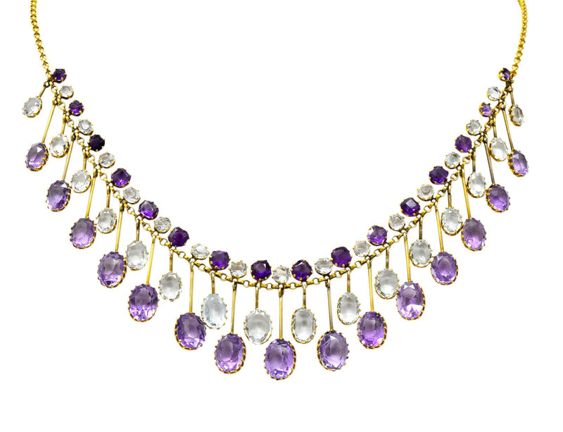 Victorian Aquamarine Amethyst 12 Karat Gold Fringe Necklace - Wilson's Estate Jewelry