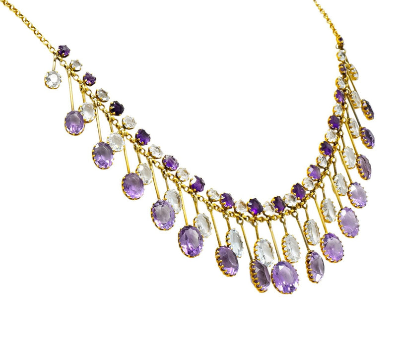 Victorian Aquamarine Amethyst 12 Karat Gold Fringe Necklace - Wilson's Estate Jewelry