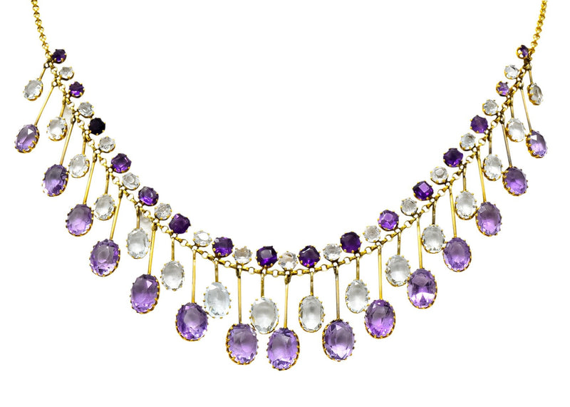 Victorian Aquamarine Amethyst 12 Karat Gold Fringe Necklace - Wilson's Estate Jewelry