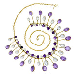 Victorian Aquamarine Amethyst 12 Karat Gold Fringe Necklace - Wilson's Estate Jewelry