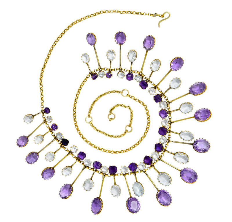 Victorian Aquamarine Amethyst 12 Karat Gold Fringe Necklace - Wilson's Estate Jewelry