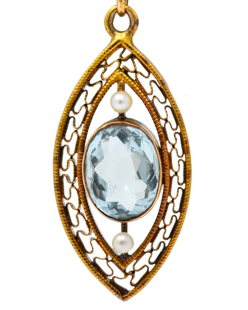 Victorian Aquamarine Seed Pearl 14 Karat Gold Pendant - Wilson's Estate Jewelry