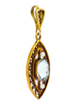 Victorian Aquamarine Seed Pearl 14 Karat Gold Pendant - Wilson's Estate Jewelry