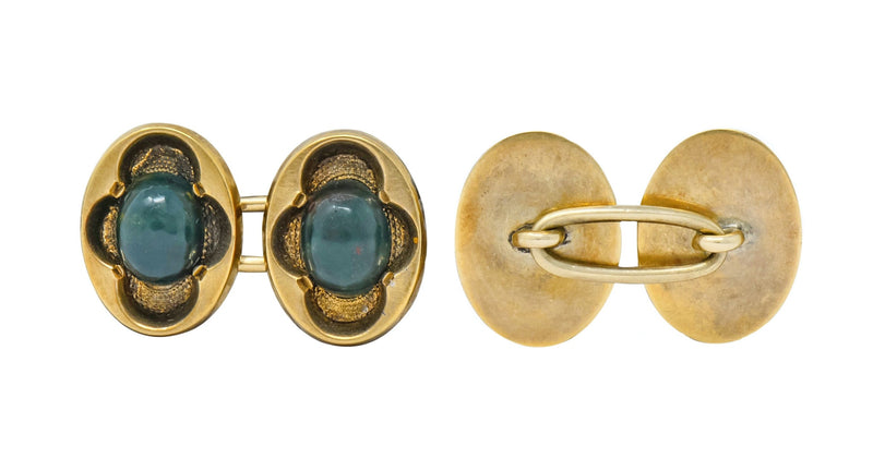 Victorian Bloodstone 14 Karat Gold Clover Men's Cufflinks Circa 1900 - Wilson's Estate Jewelry