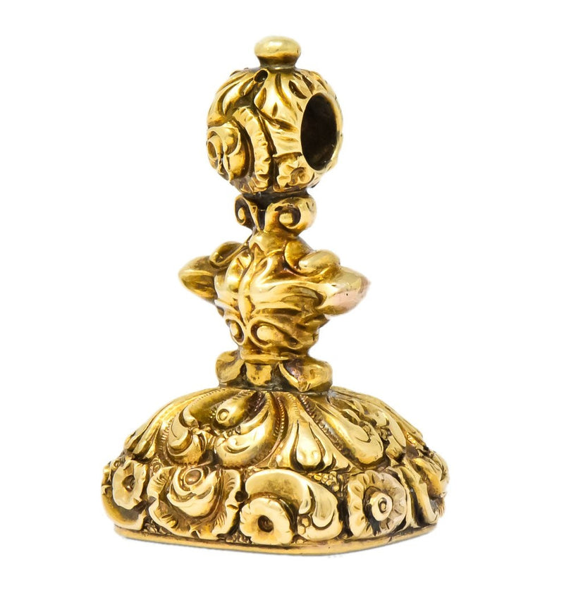 Victorian Bloodstone Intaglio 14 Karat Gold Tudor Fob Pendant - Wilson's Estate Jewelry