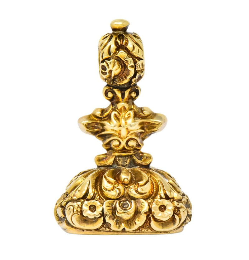 Victorian Bloodstone Intaglio 14 Karat Gold Tudor Fob Pendant - Wilson's Estate Jewelry