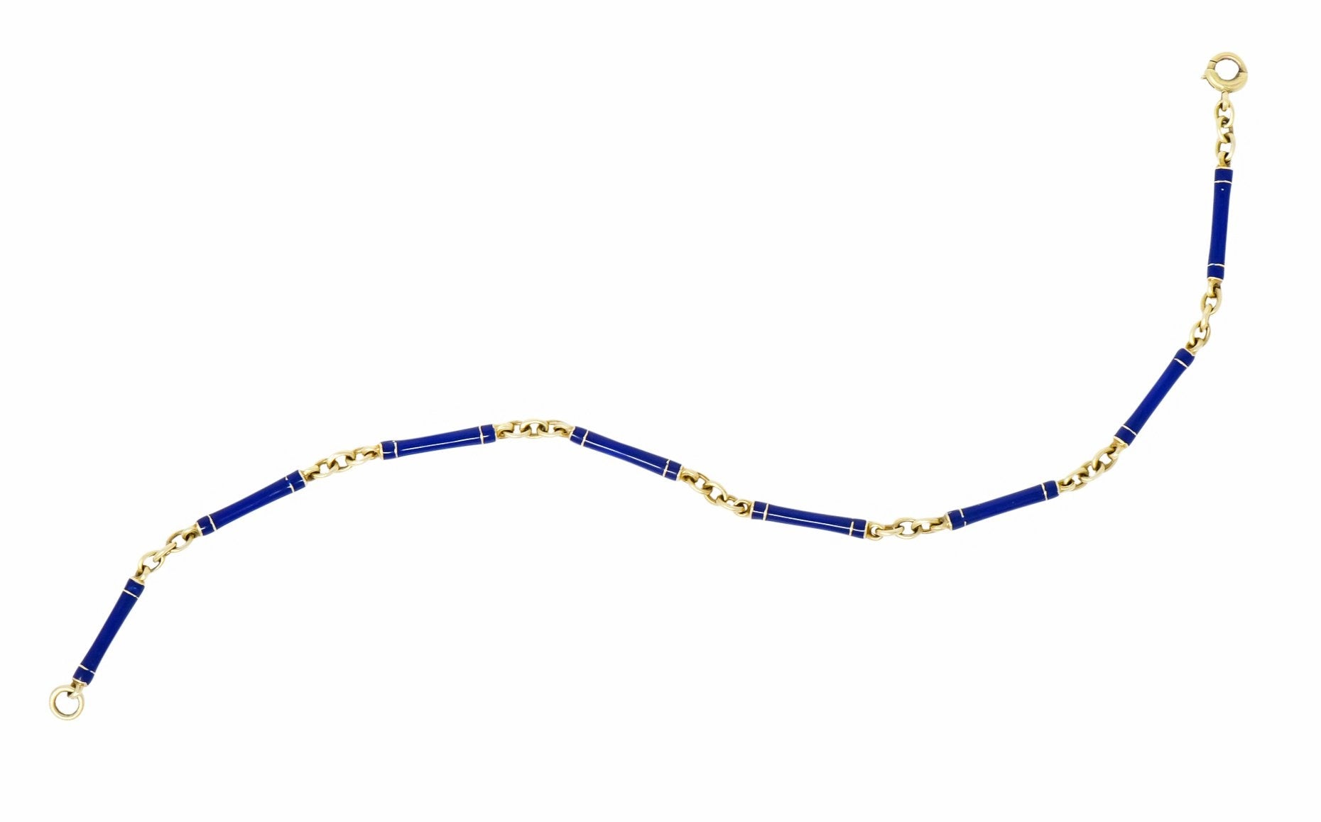 Victorian Blue Enamel 14 Karat Gold Link Bracelet - Wilson's Estate Jewelry