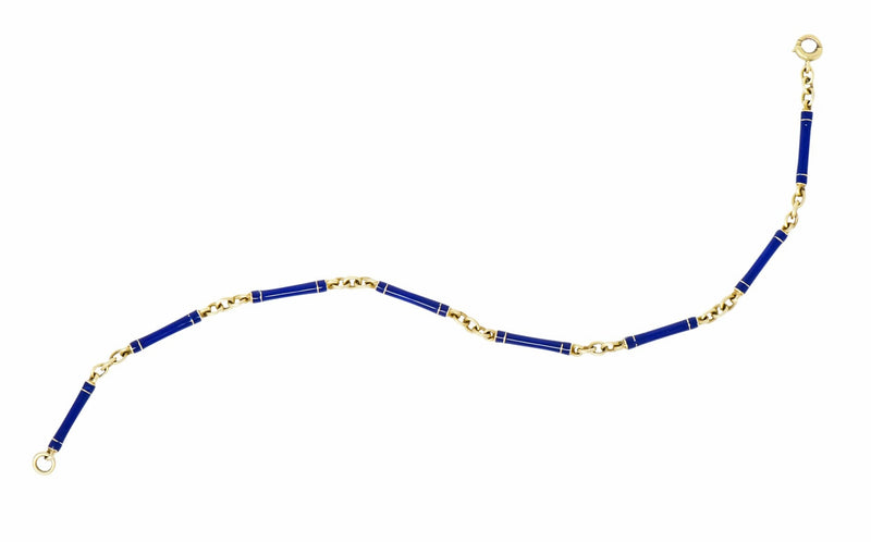 Victorian Blue Enamel 14 Karat Gold Link Bracelet - Wilson's Estate Jewelry