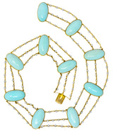 Victorian Cabochon Turquoise Pearl 14 Karat Gold Swag Necklace - Wilson's Estate Jewelry