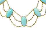 Victorian Cabochon Turquoise Pearl 14 Karat Gold Swag Necklace - Wilson's Estate Jewelry