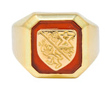 Victorian Carnelian 18 Karat Gold Signet Shield Crest Unisex Ring - Wilson's Estate Jewelry