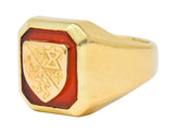 Victorian Carnelian 18 Karat Gold Signet Shield Crest Unisex Ring - Wilson's Estate Jewelry