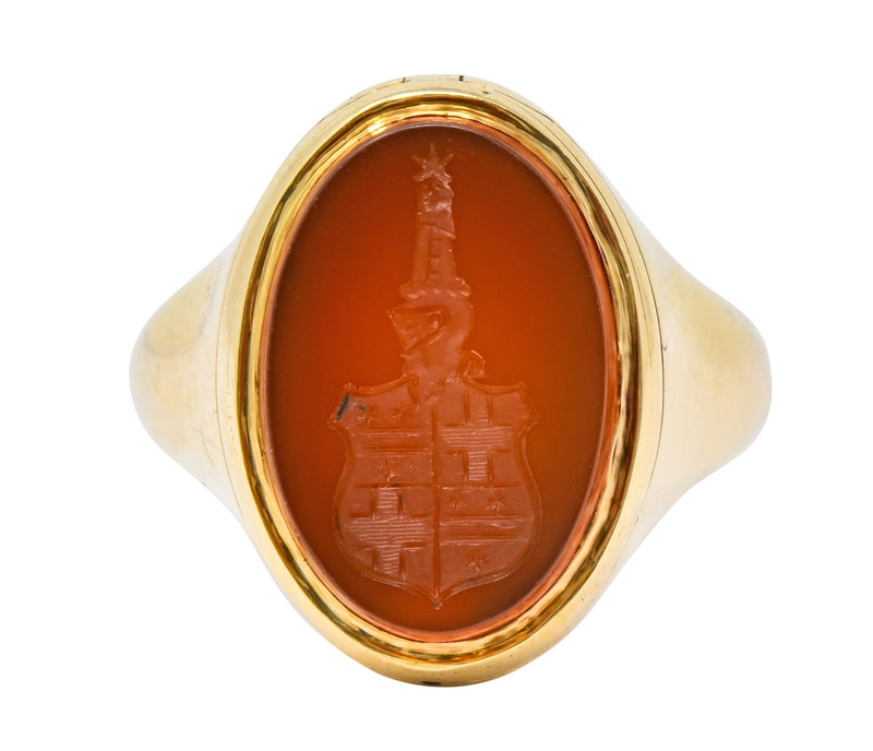 Victorian Carnelian Intaglio 14 Karat Gold Unisex Locket Ring - Wilson's Estate Jewelry