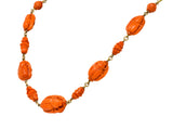 Victorian Carved Butterfly & Scarab Coral 14 Karat Gold Necklace - Wilson's Estate Jewelry