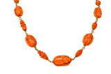 Victorian Carved Butterfly & Scarab Coral 14 Karat Gold Necklace - Wilson's Estate Jewelry