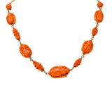 Victorian Carved Butterfly & Scarab Coral 14 Karat Gold Necklace - Wilson's Estate Jewelry