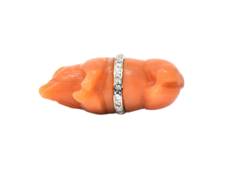 Victorian Coral Diamond 18 Karat Gold Pig Charm Wilson's Estate Jewelry
