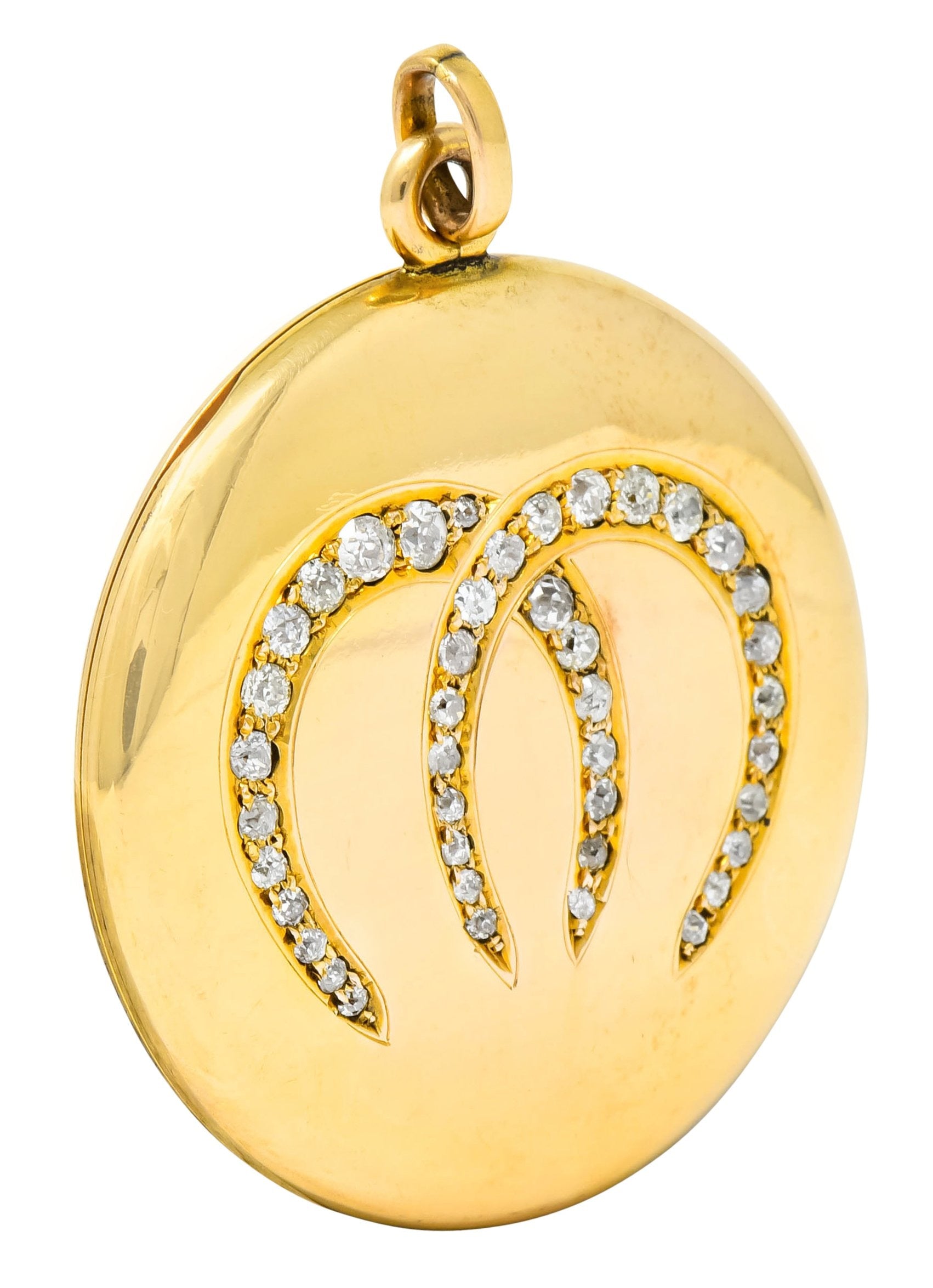 Victorian Diamond 14 Karat Gold Double Horseshoe Locket Pendant Circa 1880 - Wilson's Estate Jewelry