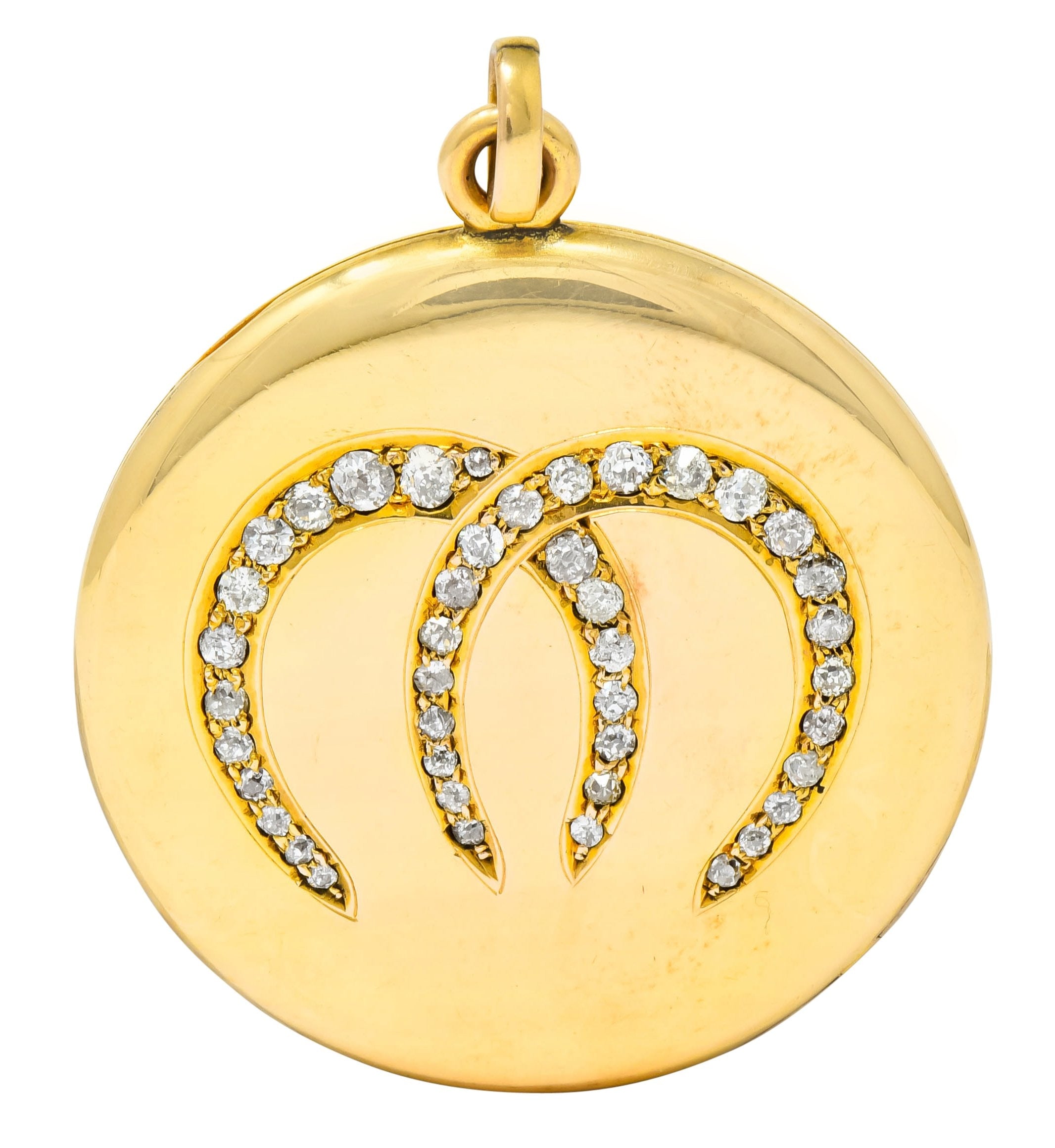 Victorian Diamond 14 Karat Gold Double Horseshoe Locket Pendant Circa 1880 - Wilson's Estate Jewelry